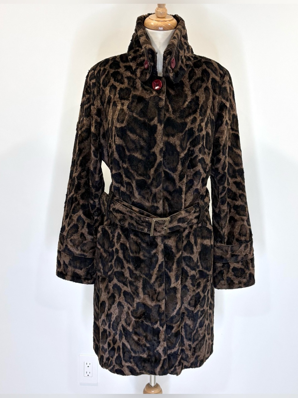 Cartise faux-fur belted leopard coat